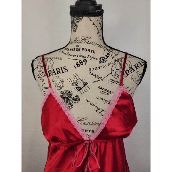 Victorias Secret Angels RED Babydoll Mini Dress S Bow Lace Trim Milkmaid Fairy - Picture 3 of 11